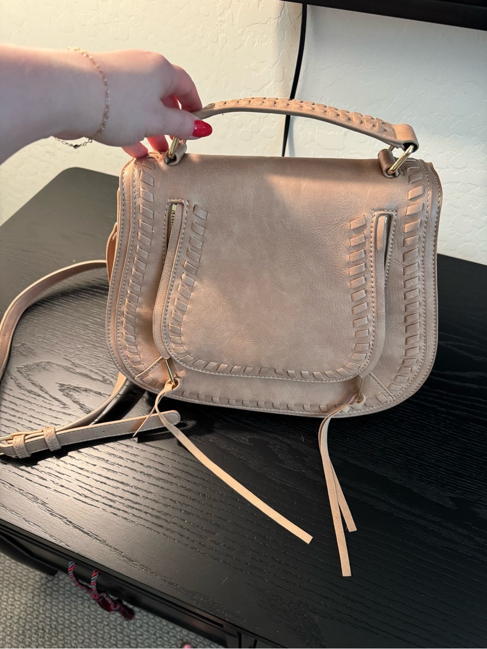 Neutral Beige Top-Handle Crossbody Bag - Chic Everyday Style